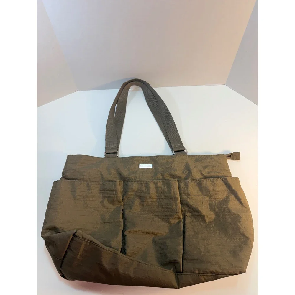 Baggallini Tote Brown Nylon Multi Pocket Everyday Shoulder Bag Purse Travel